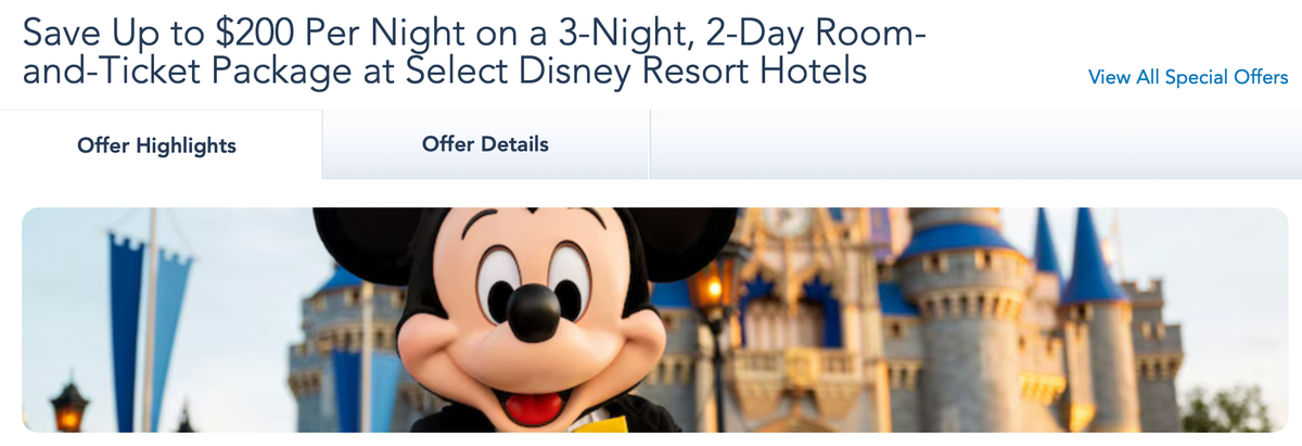 Walt Disney World vacation package promotion