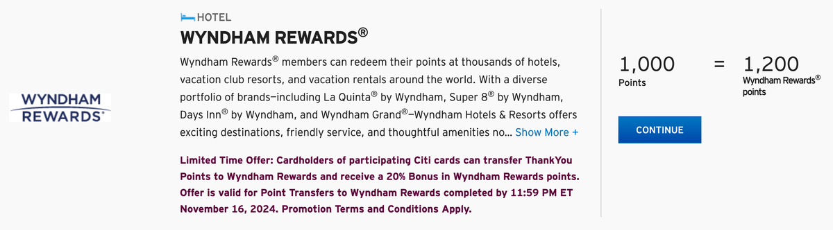 Wyndham Citi Transfer bonus