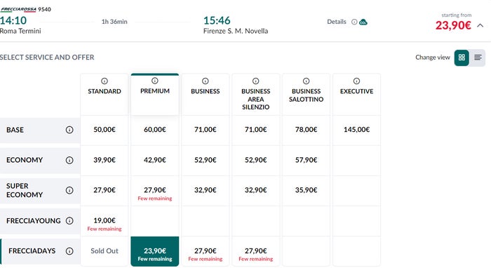 trenitalia trenitalia fare options