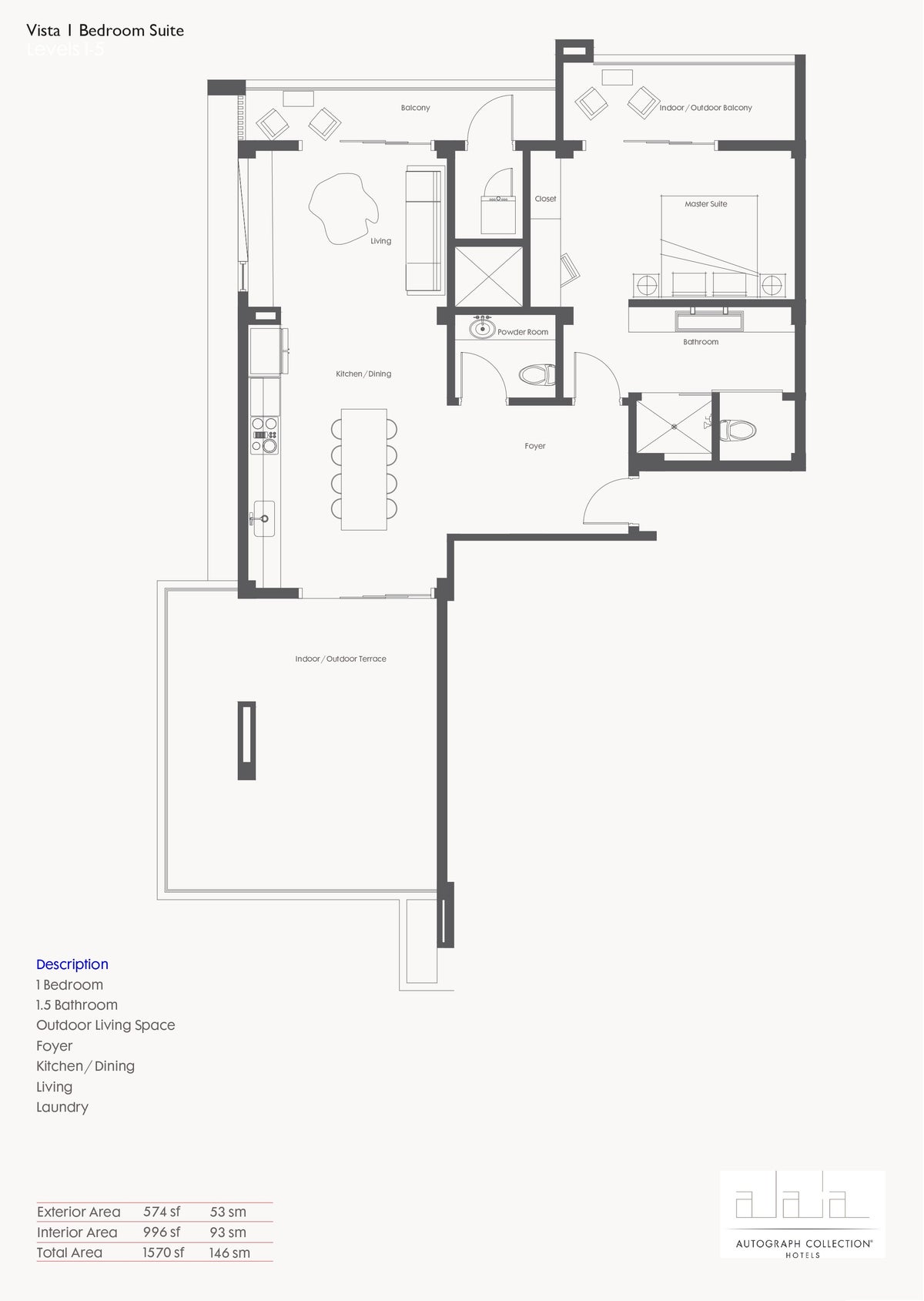 Alaia Belize Resort View Vista One Bedroom Suite floor plan