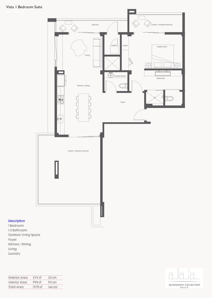 Alaia Belize Resort View Vista One Bedroom Suite floor plan