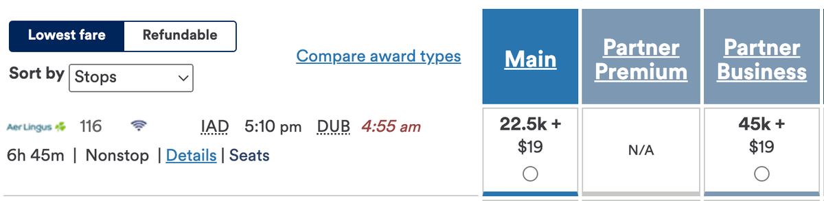 Alaska award booking IAD DUB on Aer Lingus