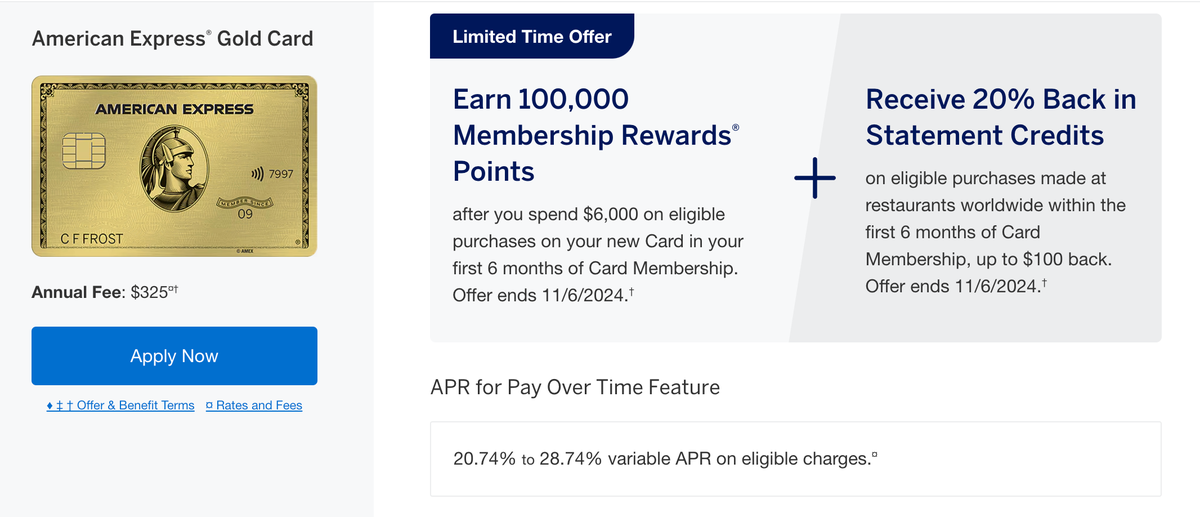 Amex Gold 100k 20 Percent