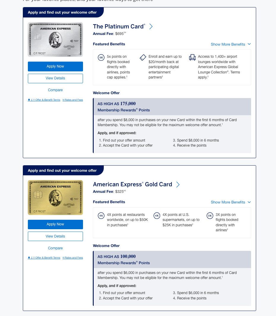 Amex Gold Platinum Variable Sign Up Bonus