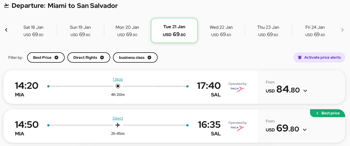 Avianca promotion fare price MIA-SAL