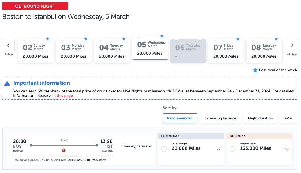 BOS IST Turkish discounted award flight