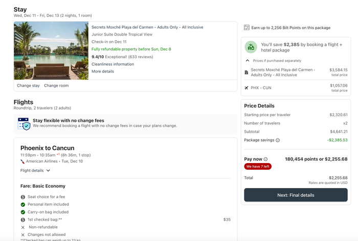 Bilt Travel Package Checkout Bilt Travel Package Checkout
