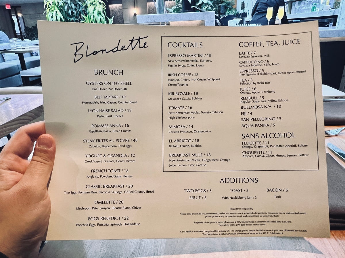 Blondette brunch menu