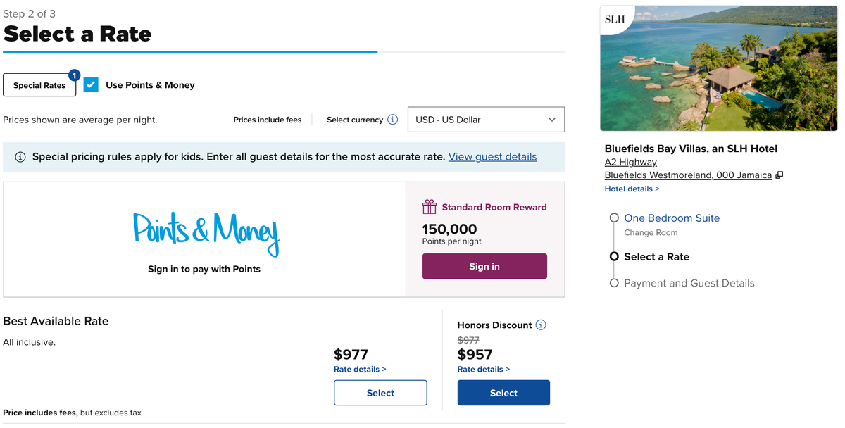 Bluefields Bay SLH award rate