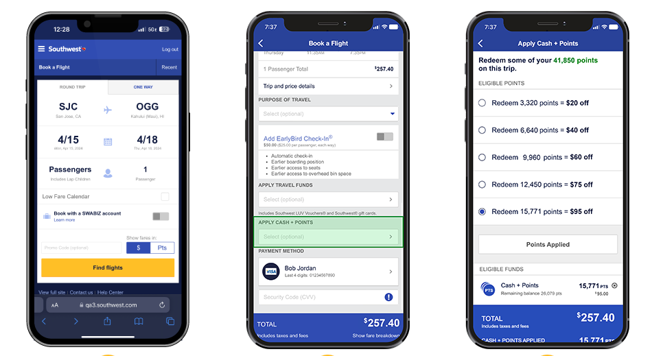 Booking a Southwest Cash and Points Fare