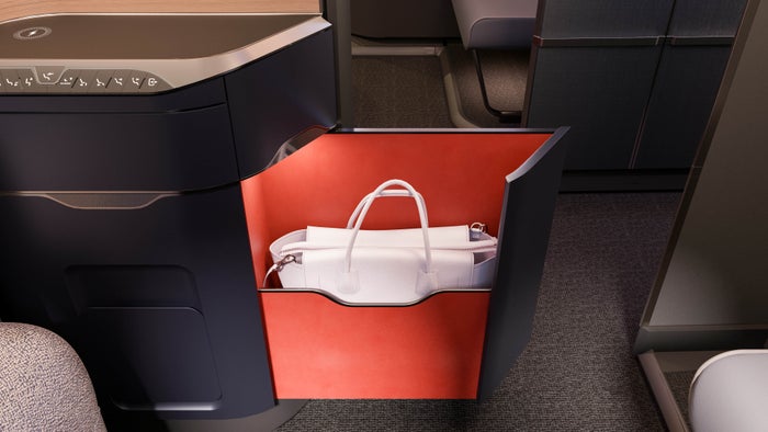 British Airways new First Class at seat storage
