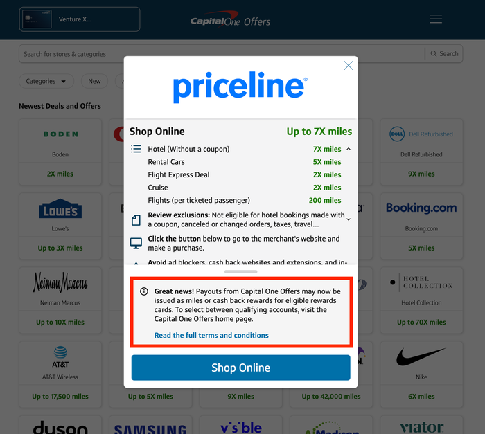 Capital One Offers can earn cash back or miles Choose between miles and cash back on Capital One Offers