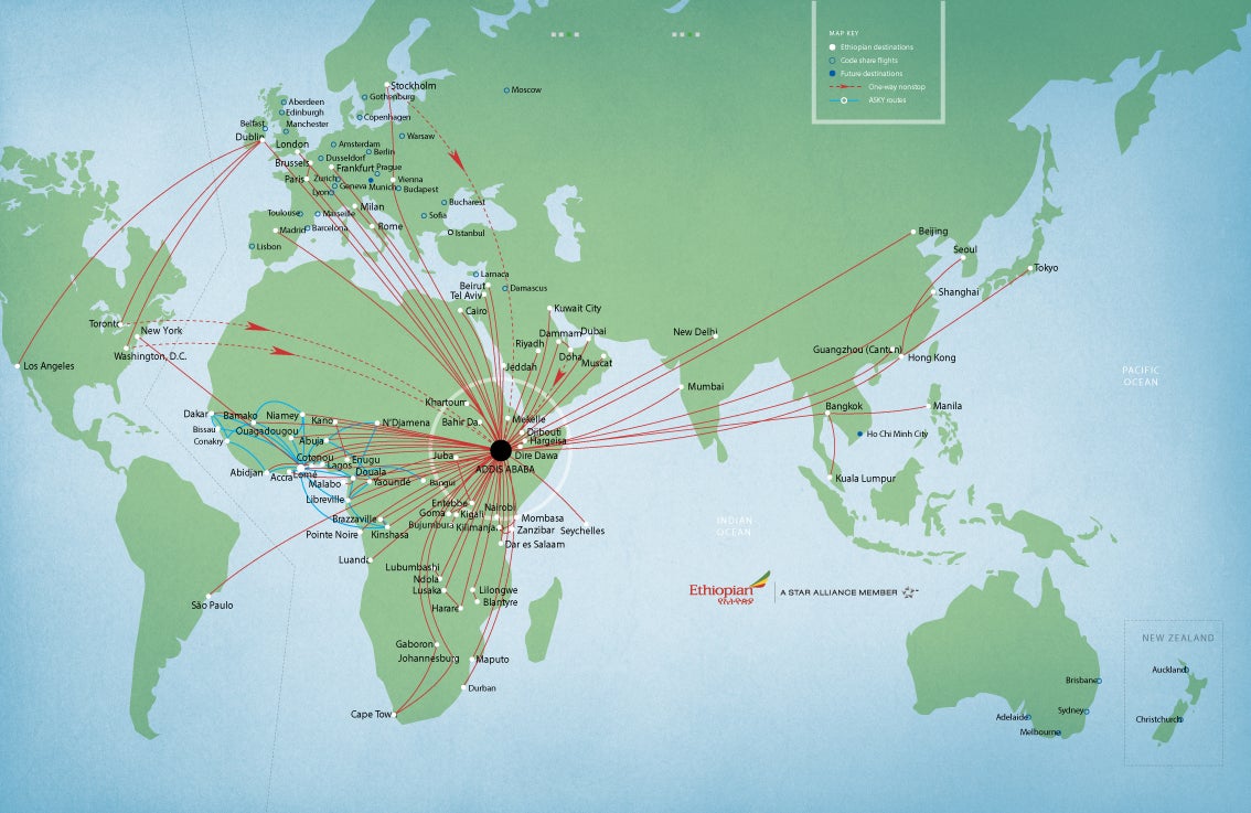 Ethiopian airlines international route map