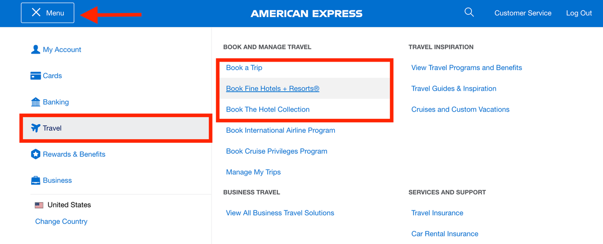 Find hotels through Amex Travel