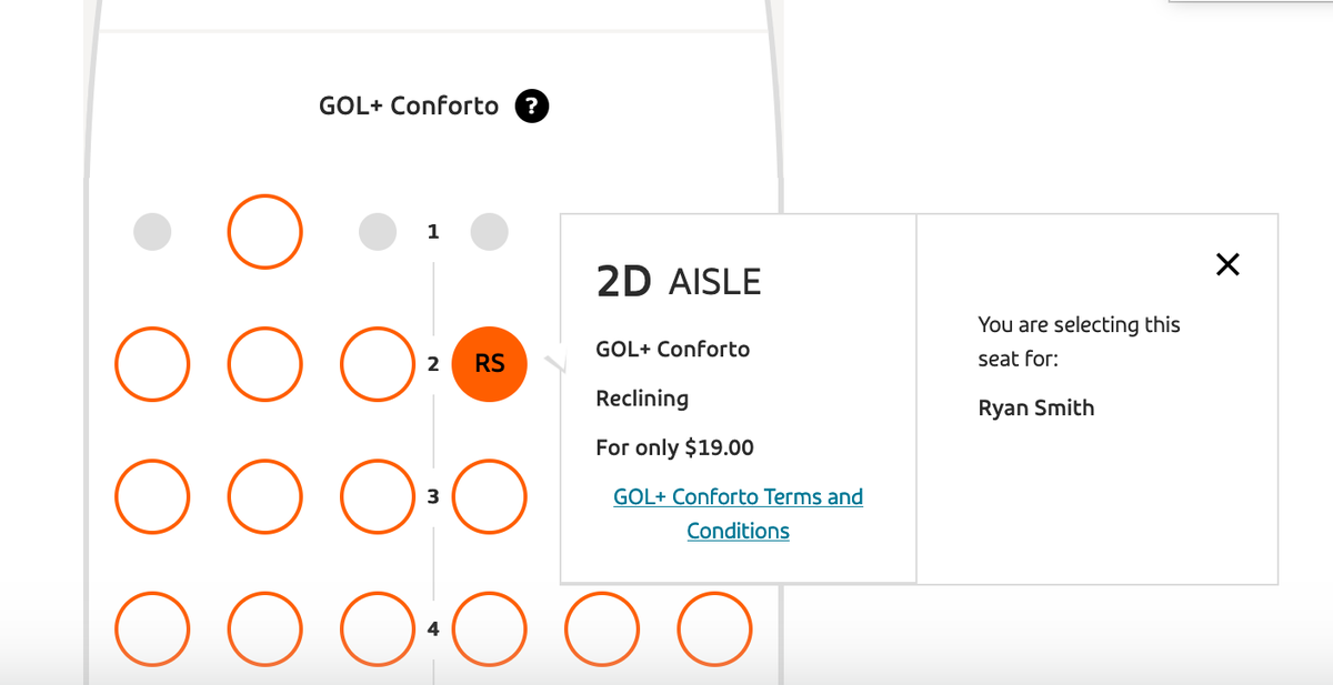 GOL comfort+ seats at booking