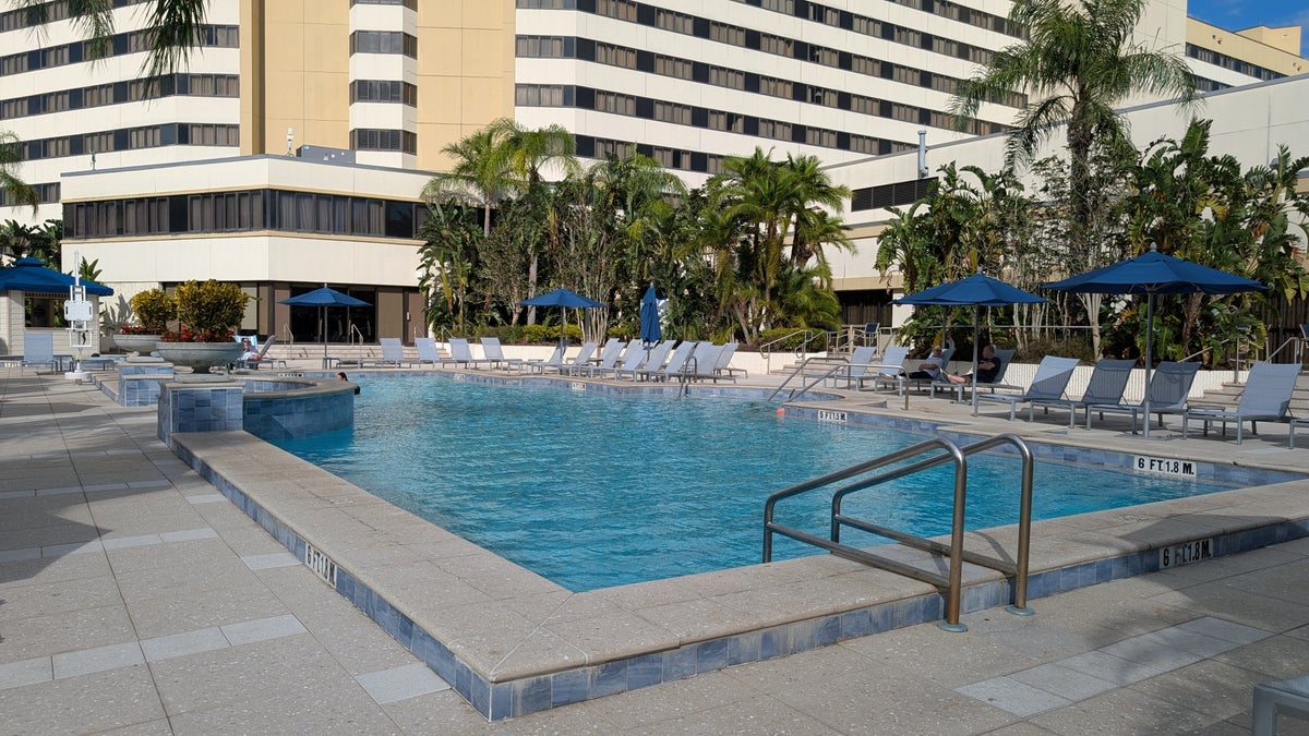 Hilton Orlando Lake Buena Vista amenities pool heated day view