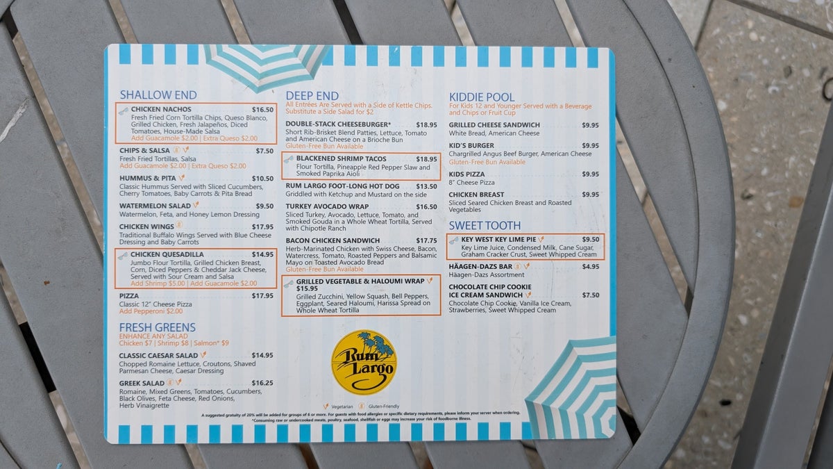 Hilton Orlando Lake Buena Vista dining pool bar food menu