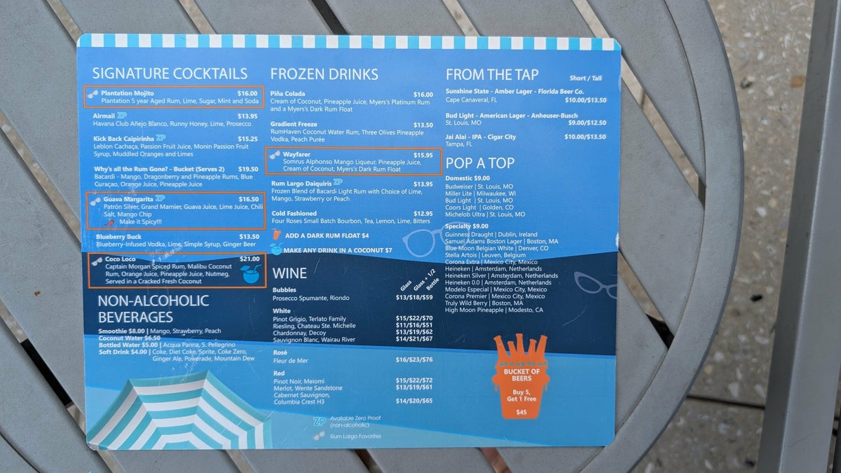 Hilton Orlando Lake Buena Vista dining pool bar menu