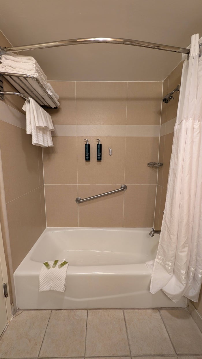 Hilton Orlando Lake Buena Vista guestroom bathroom shower and tub Hilton Orlando Lake Buena Vista guestroom bathroom shower and tub