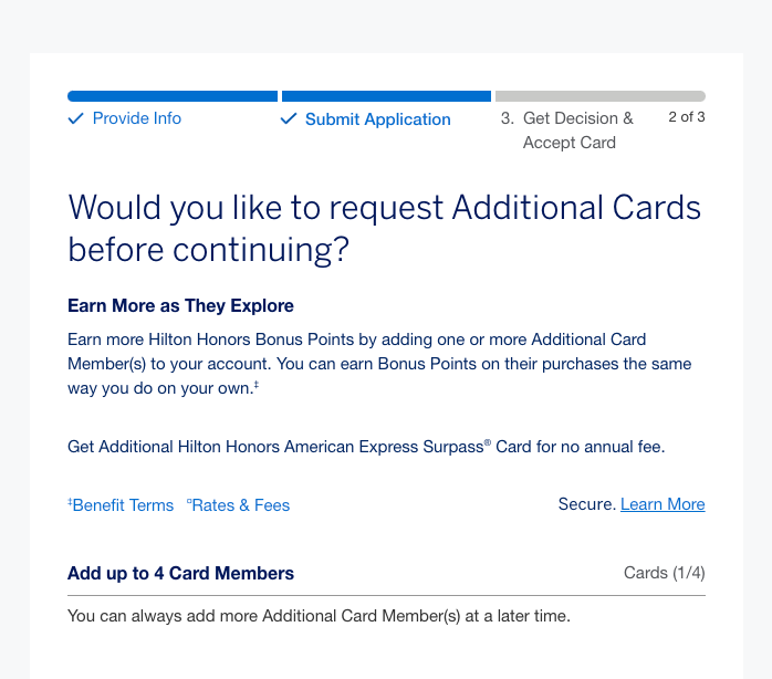 Hilton Surpass Additional Card Members