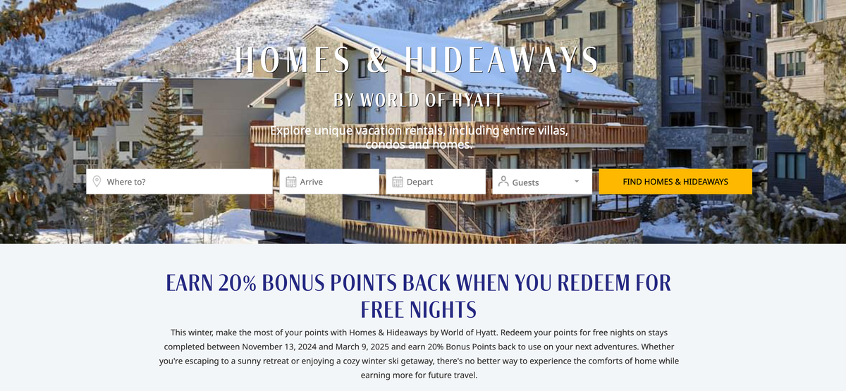 Homes Hideaways by World of Hyatt Winter 2024 promo