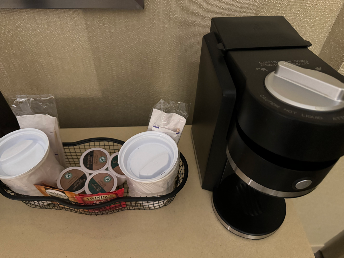 Hyatt Regency OHare Chicago bedroom coffee machine