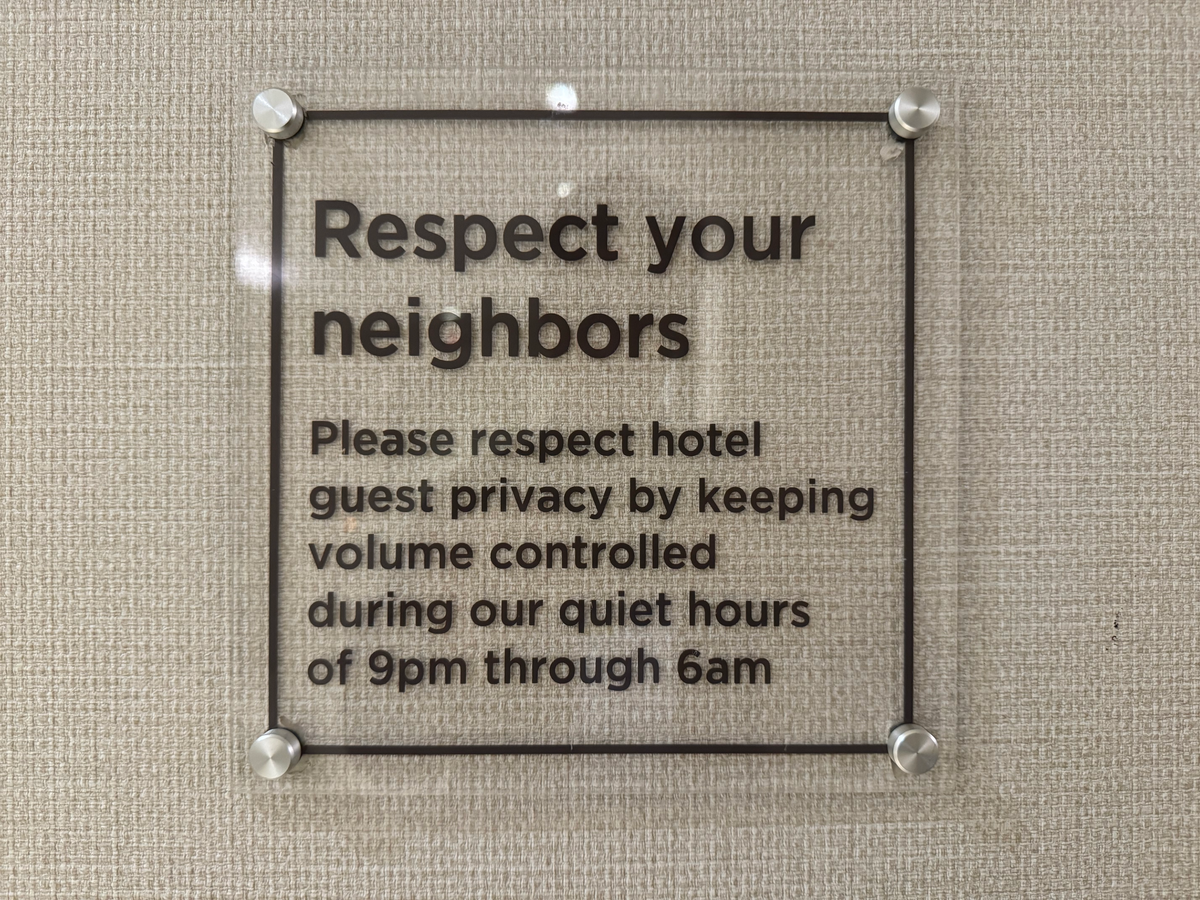 Hyatt Regency Atlanta guest floor quiet hours sign