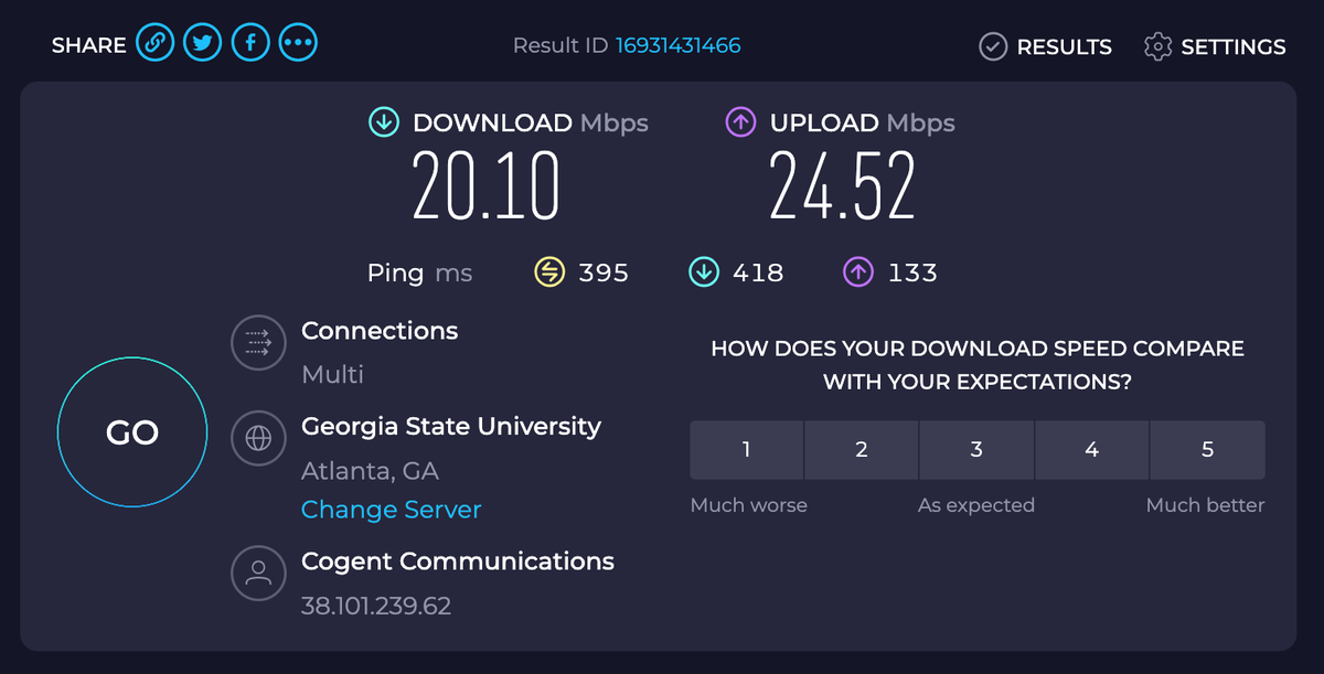 Hyatt Regency Atlanta internet speed test