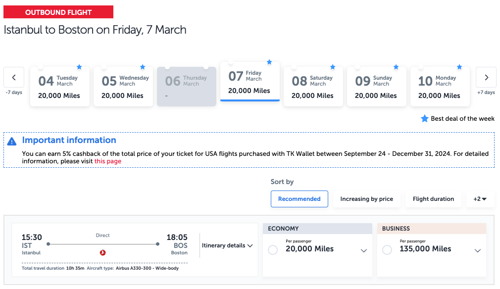 IST BOS Turkish discounted award flight