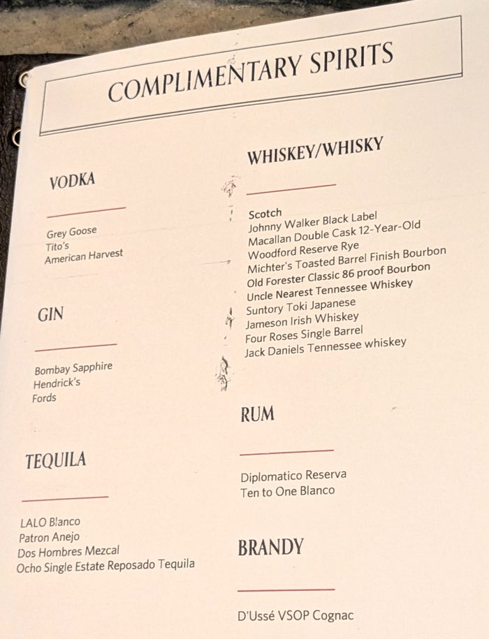 JFK Delta One Lounge Bar Menu