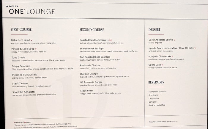 JFK Delta One Lounge Brasserie Menu