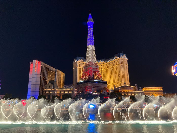 Paris Las Vegas view from fountain show at Bellagio Paris Las Vegas view from fountain show at Bellagio