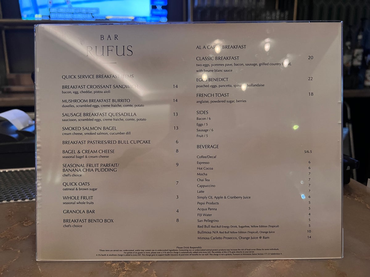 Rand Tower Hotel Minneapolis Bar Rufus breakfast menu