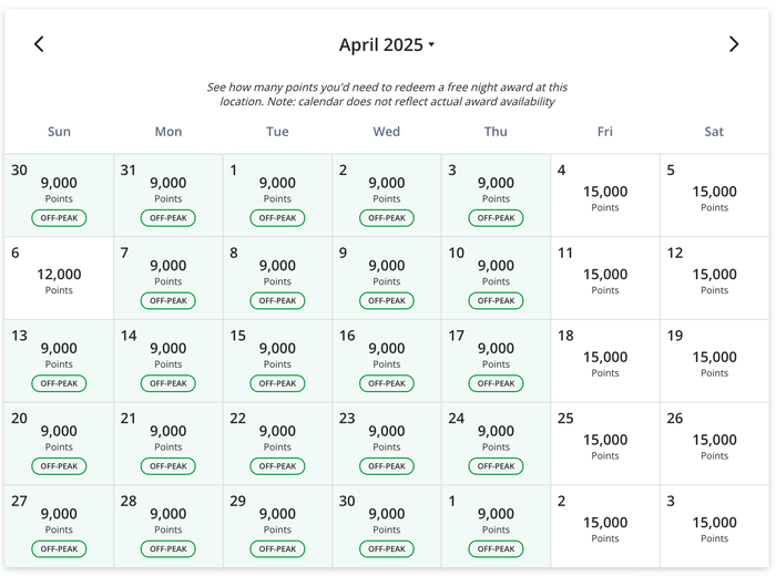 Rio Award Rates calendar