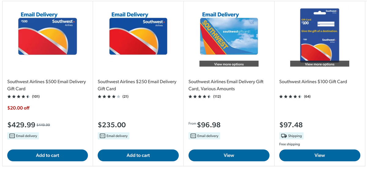 Sams Club Southwest gift cards