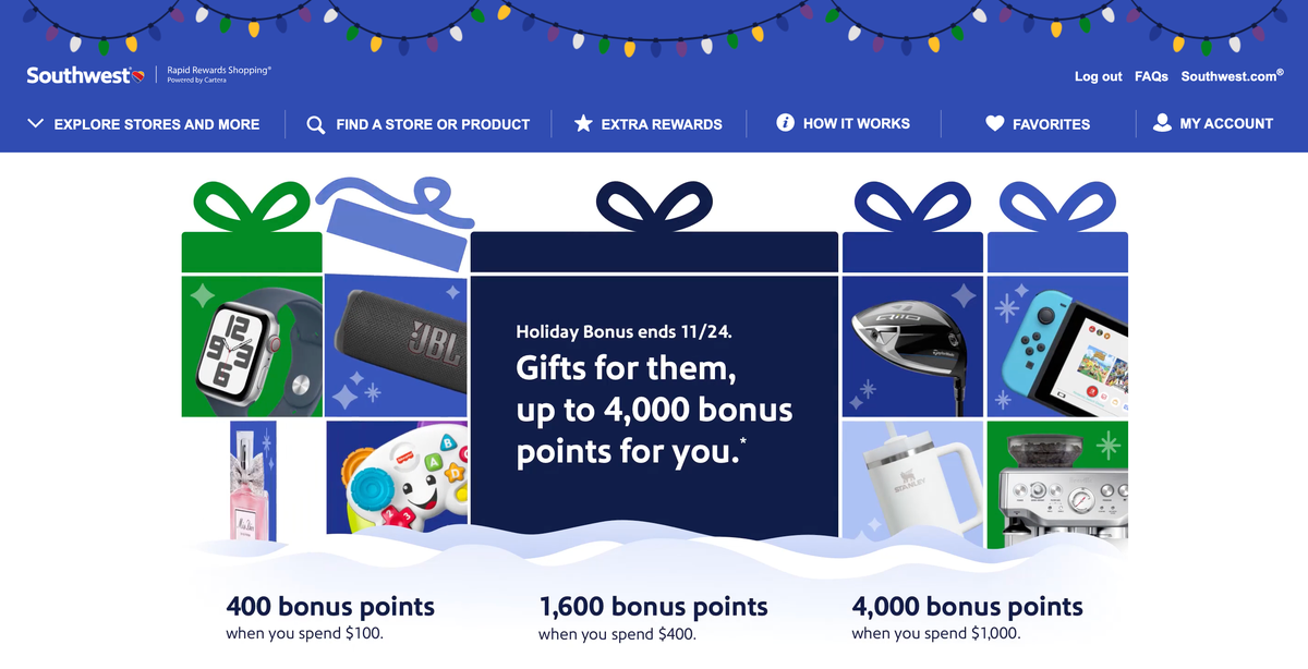 Southwest shopping portal bonus november 2024