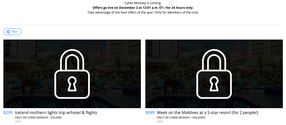 Travelzoo Cyber Monday deals showing they're locked