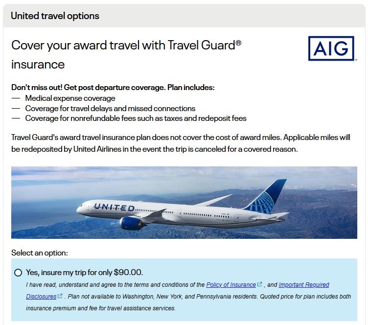 United AIG Travel Guard insurance