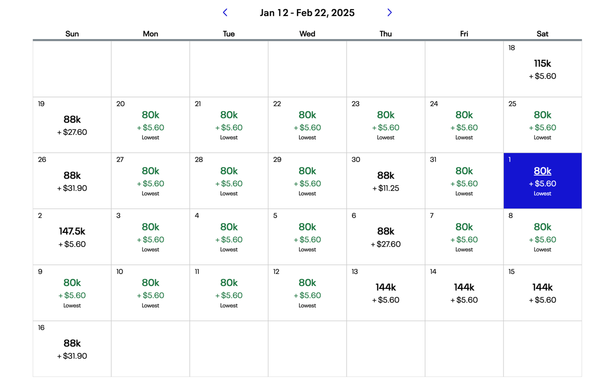 United Airlines Award calendar