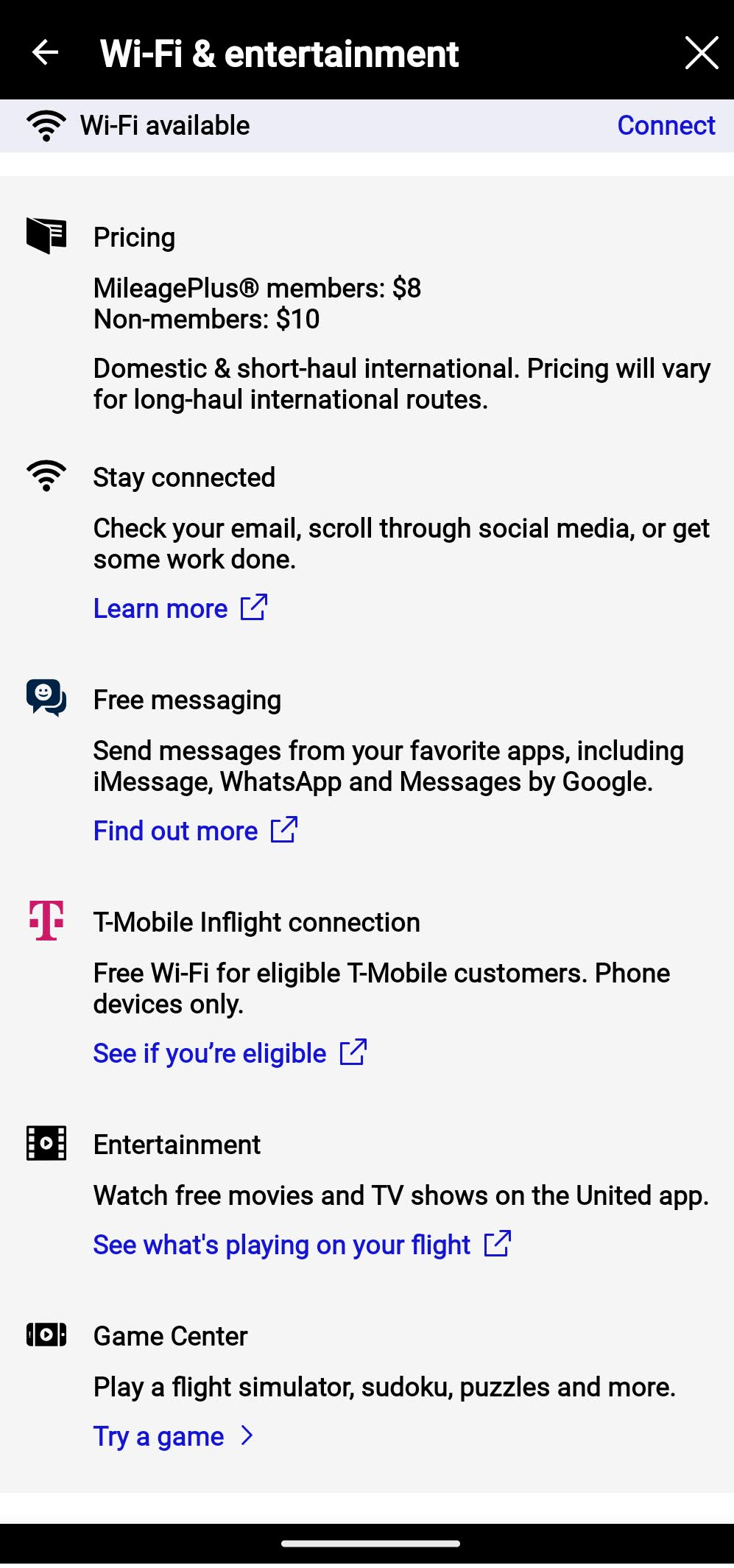 United IAH to MCO Wi Fi options