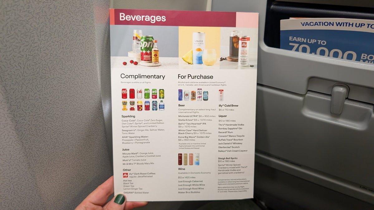 United IAH to MCO drink menu