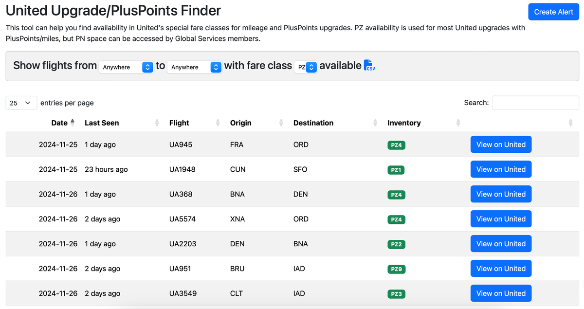 United PlusPoints upgrade finder