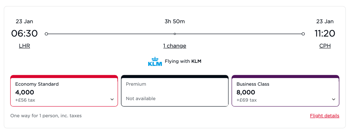 Virgin Atlantic Award Ticket from London to Copenhagen