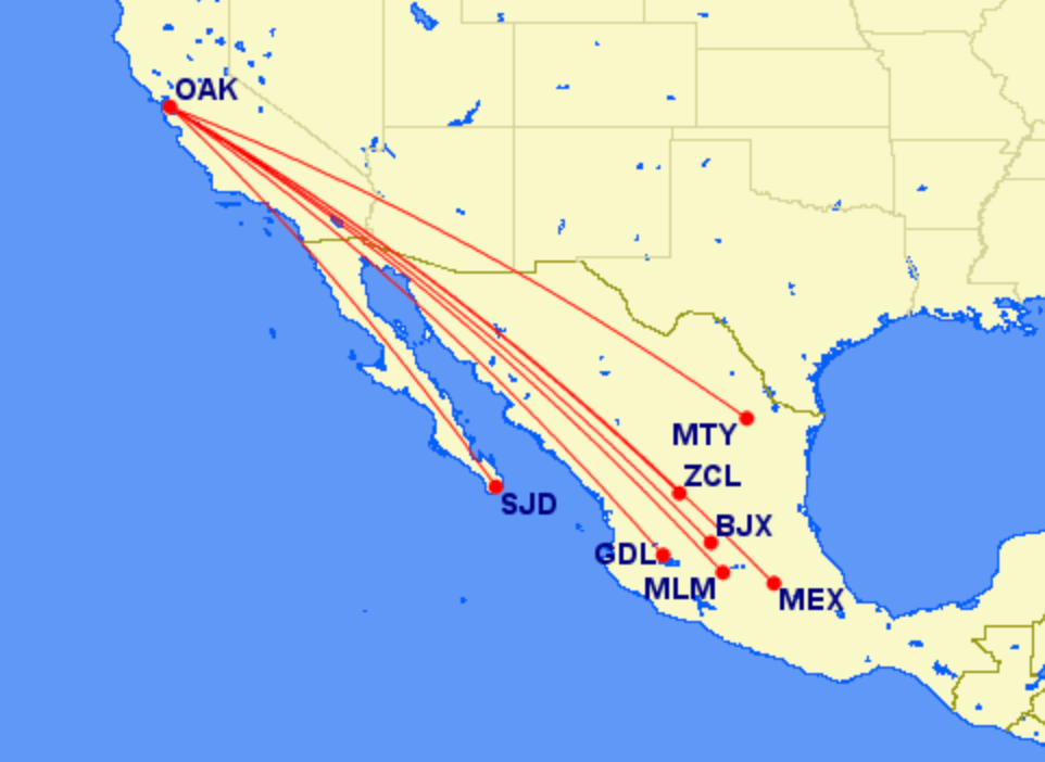 Volaris Oakland route map