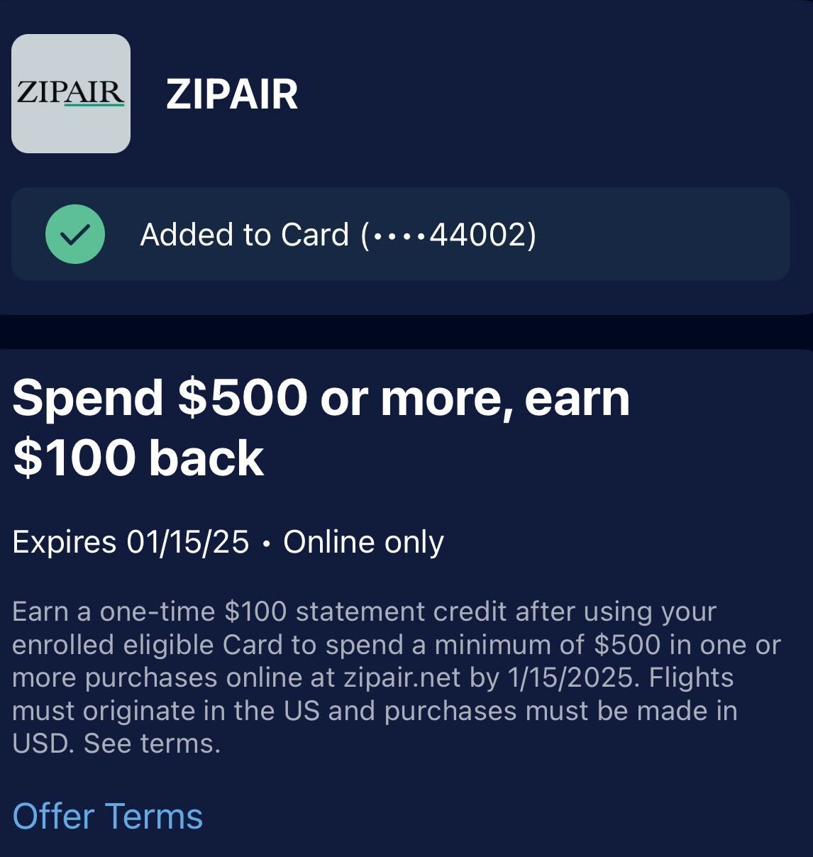 Zipair Amex offer