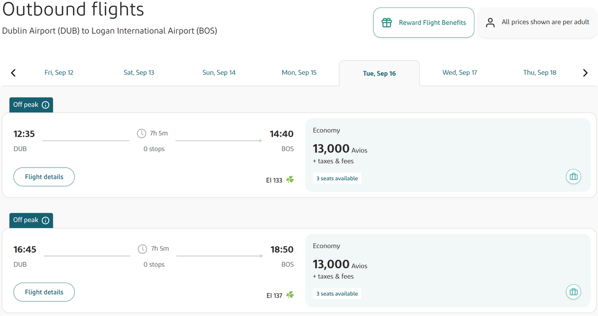 aer lingus award availability