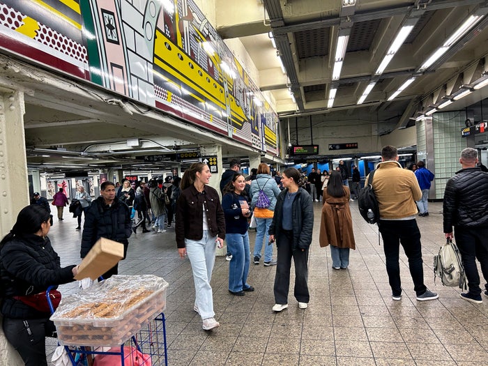 new york city times square subway station interior crowds