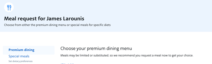 AA Special Meals Tab AA Special Meals Tab