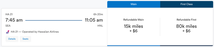 Alaska Airlines Award From SEA to HNL