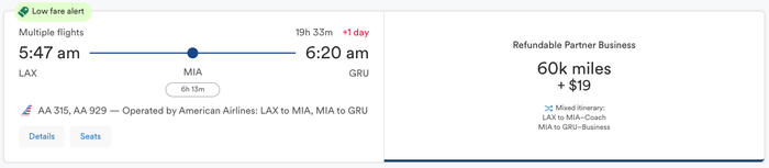 Alaska award redemption LAX MIA GRU business with AA Alaska award redemption LAX MIA GRU business with AA